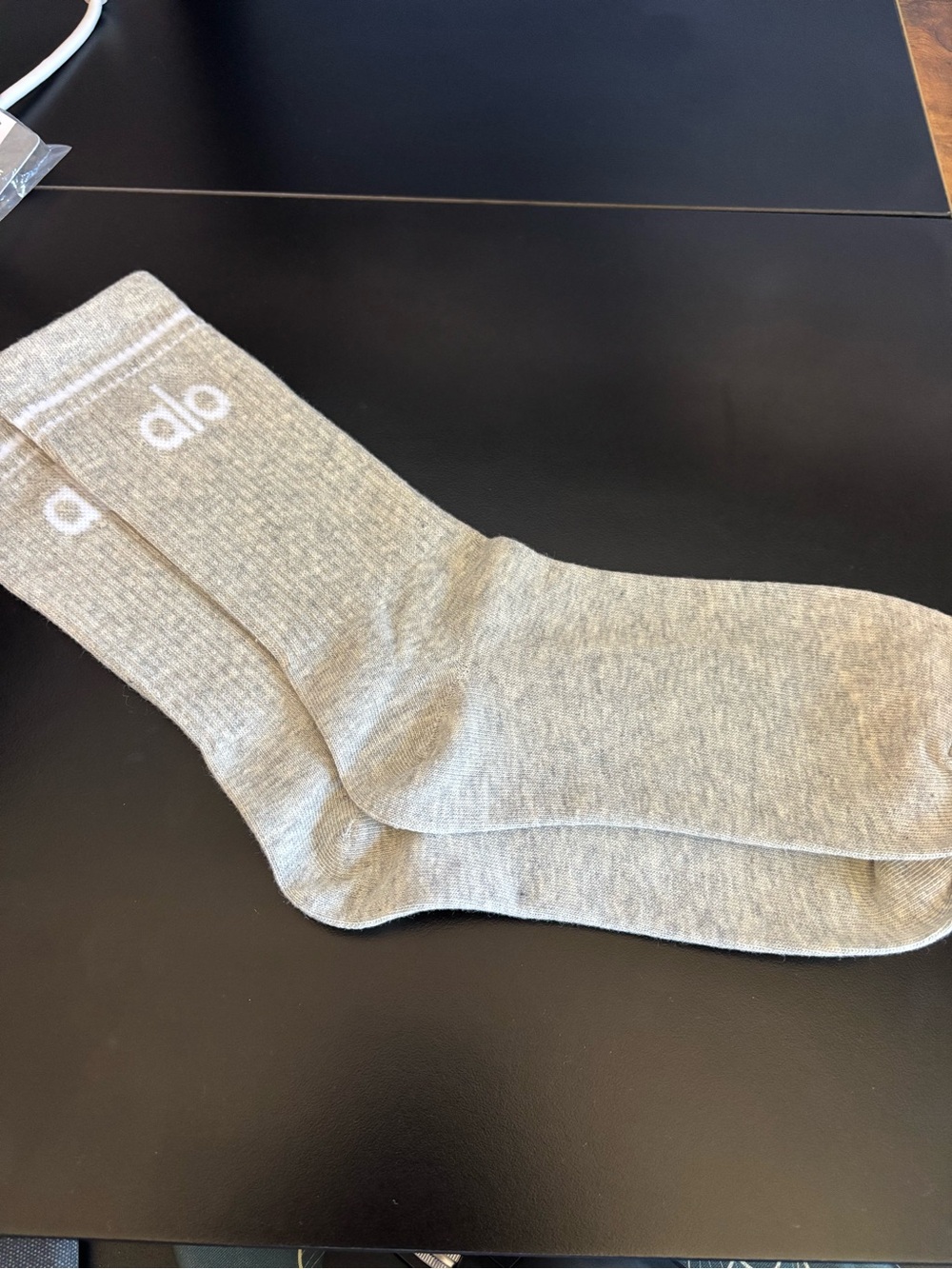 ALO Yoga Crew Socks in Heather Gray - Logo Athletic Socks - Picture 4 of 5